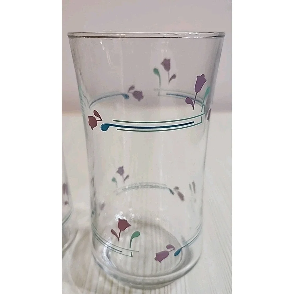 Vintage Libbey Lavender Tulip Flower Drinking Glasses Set of 4